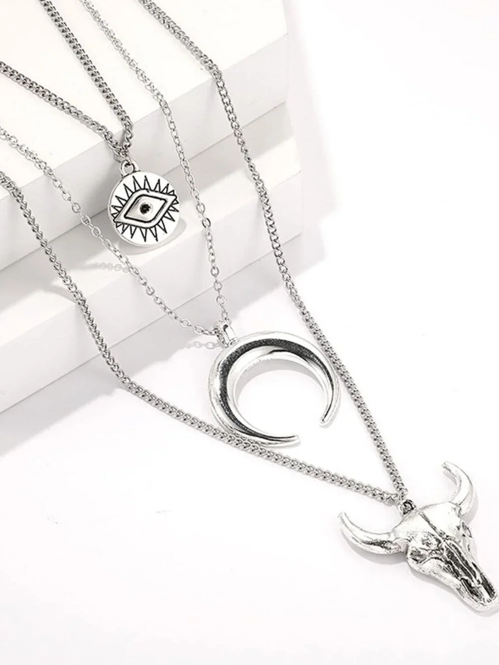 Silver Boho Layered Necklace Western Cowgirl